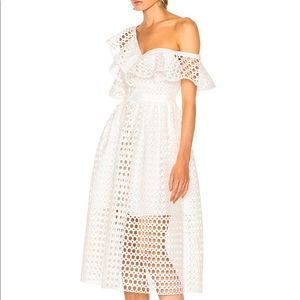 Self-Portrait Guipure Frill Midi Dress